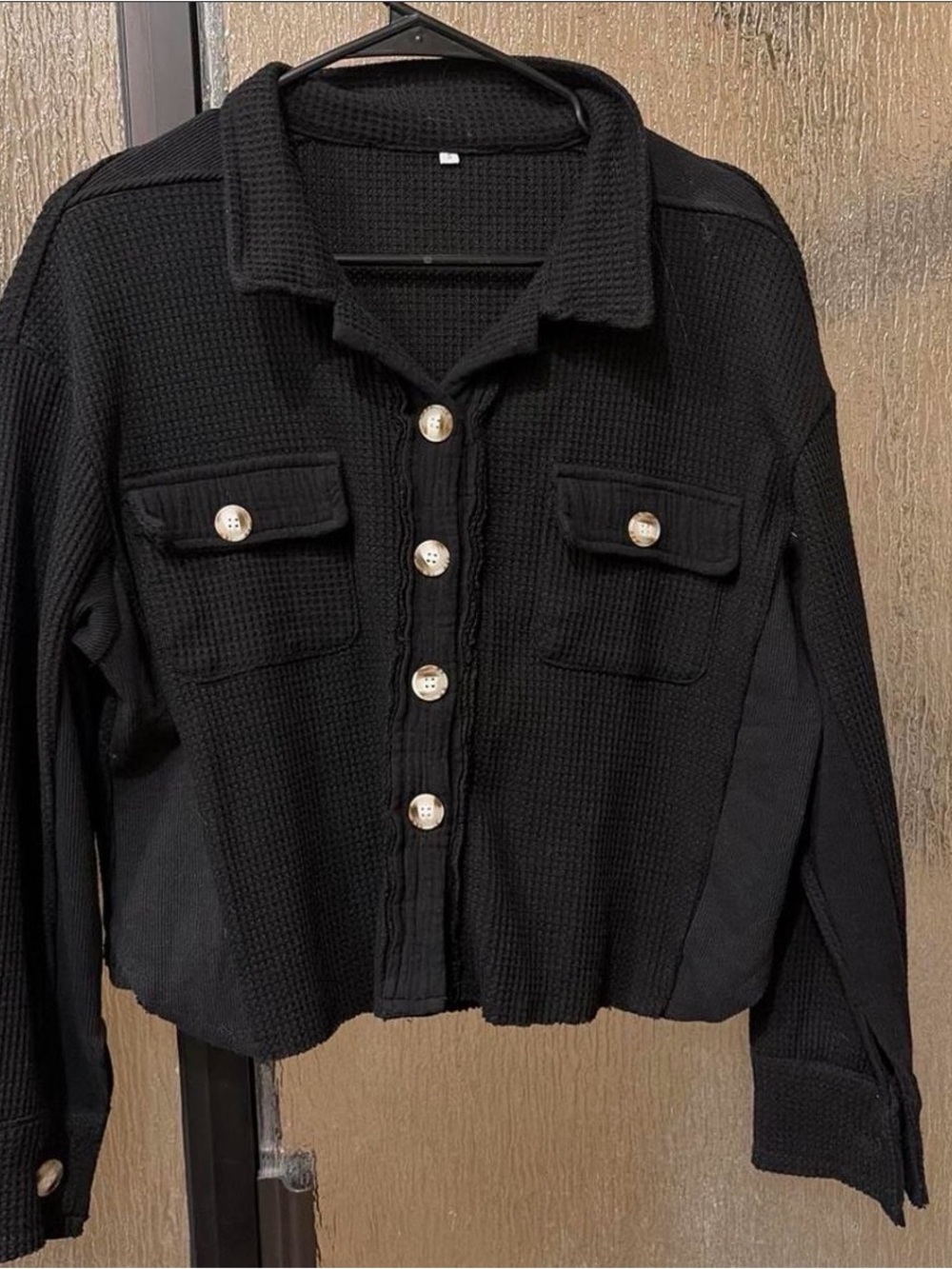 Black Button-Front Textured Shirt Jacket